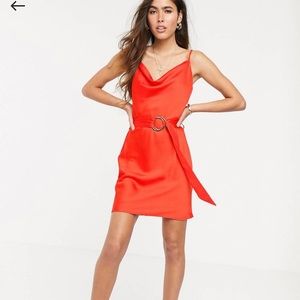 Mini cowl neck orange/red chic dress